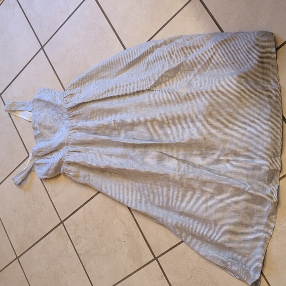 NWOT Quince Dress European Linen Fit Flare Midi Waterfall Stripe Blue XS - Picture 2 of 13